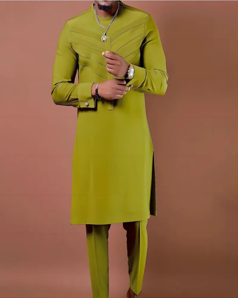 New Dashiki African ethnic men long sleeve T-shirt trousers suit S-2XL