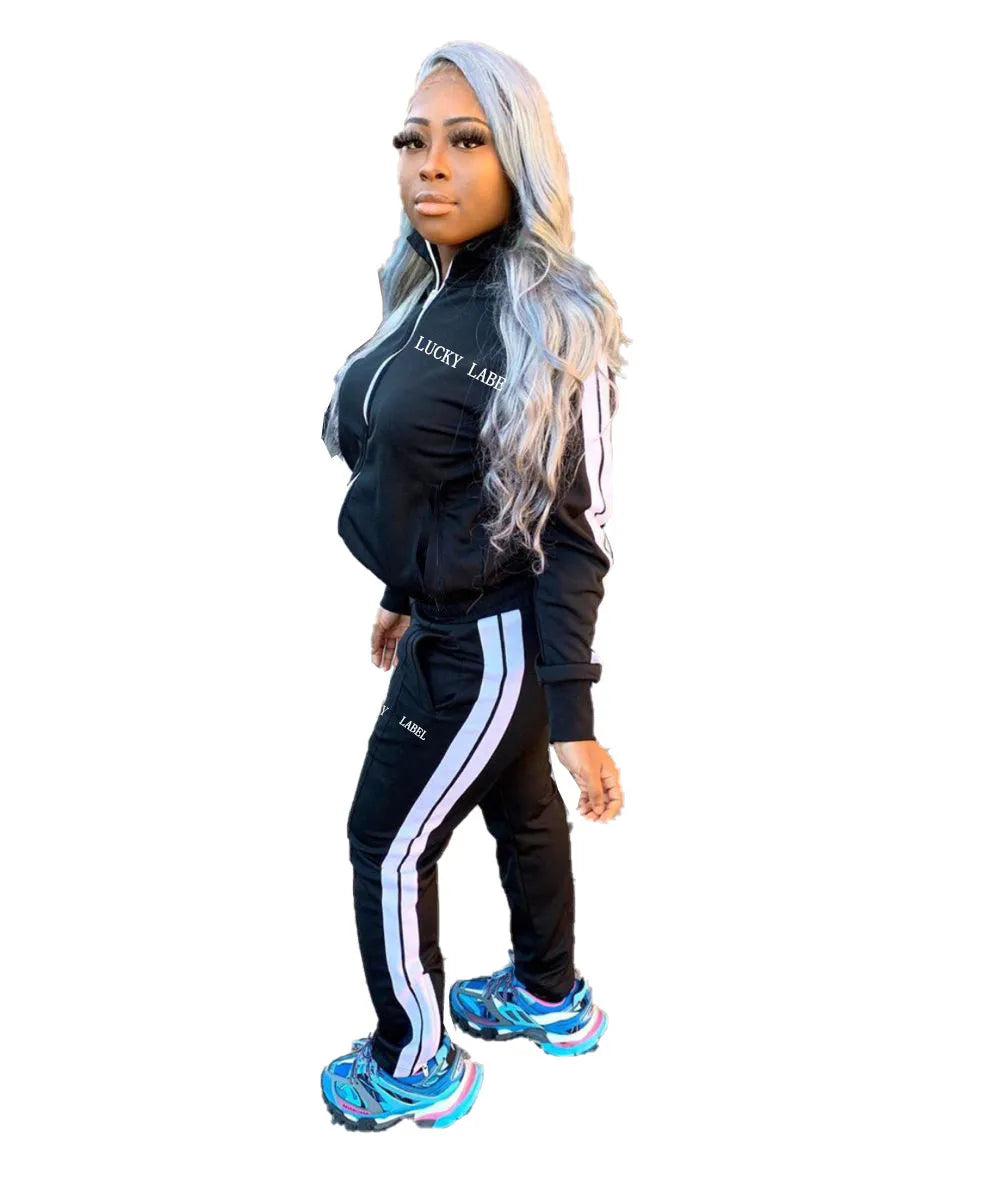 2024 European and American Women's Fashion Letter Embroidered Zipper Sports Two-piece Set