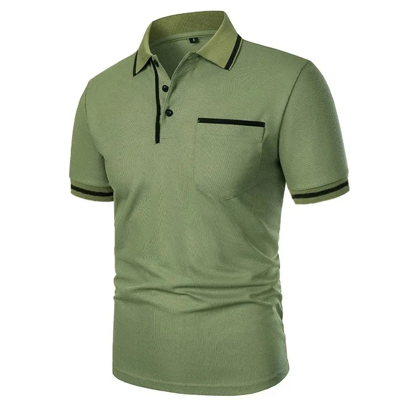 Summer Men's Short Sleeve Breathable Solid Color Lightweight Polo Shirt Basic Splice Top