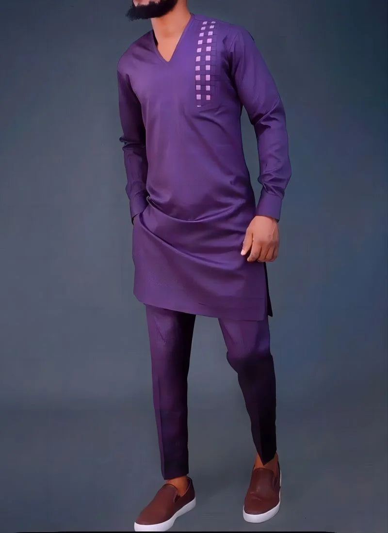 New Dashiki African ethnic men long sleeve T-shirt trousers suit S-2XL