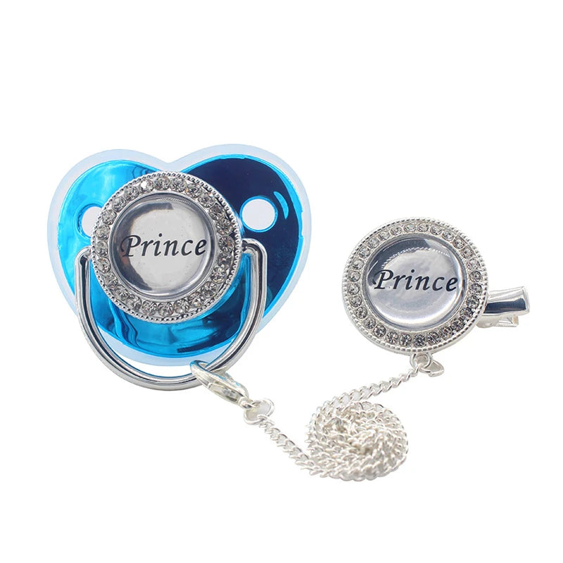 Baby Luxury Pacifier with Pacifier Clip Silicone BPA Free Infant Nipple for Newborn Baby Shower Gold Bling Dummy Holder Soother