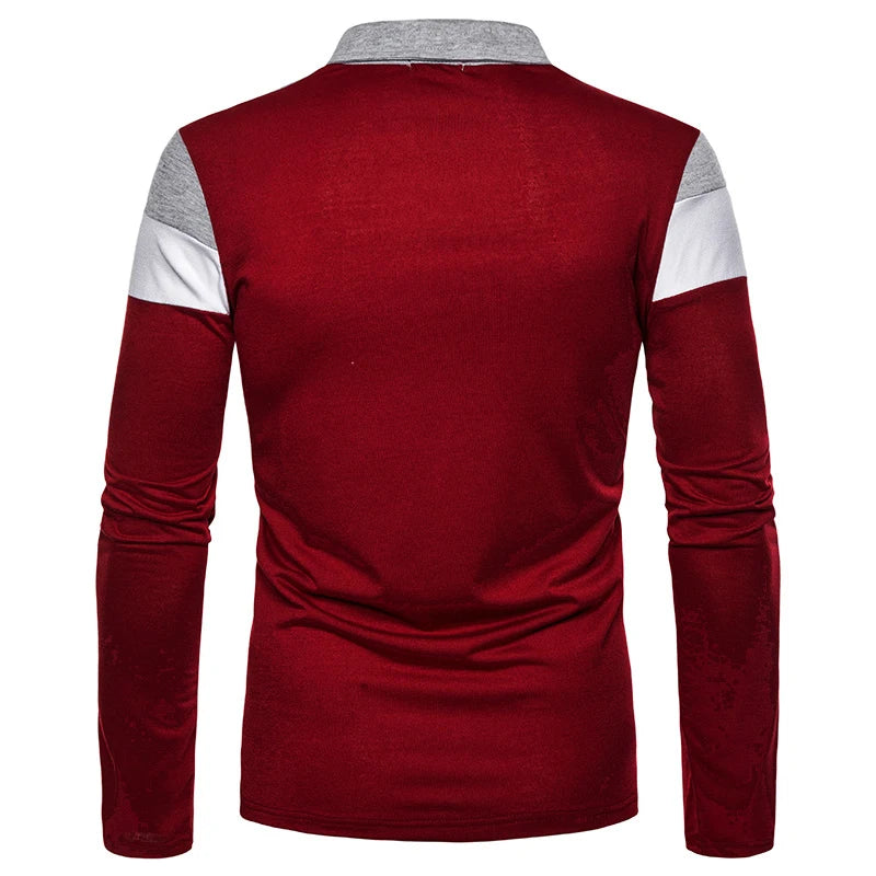 Fashion Men Long Sleeve Polo Shirt Splicing