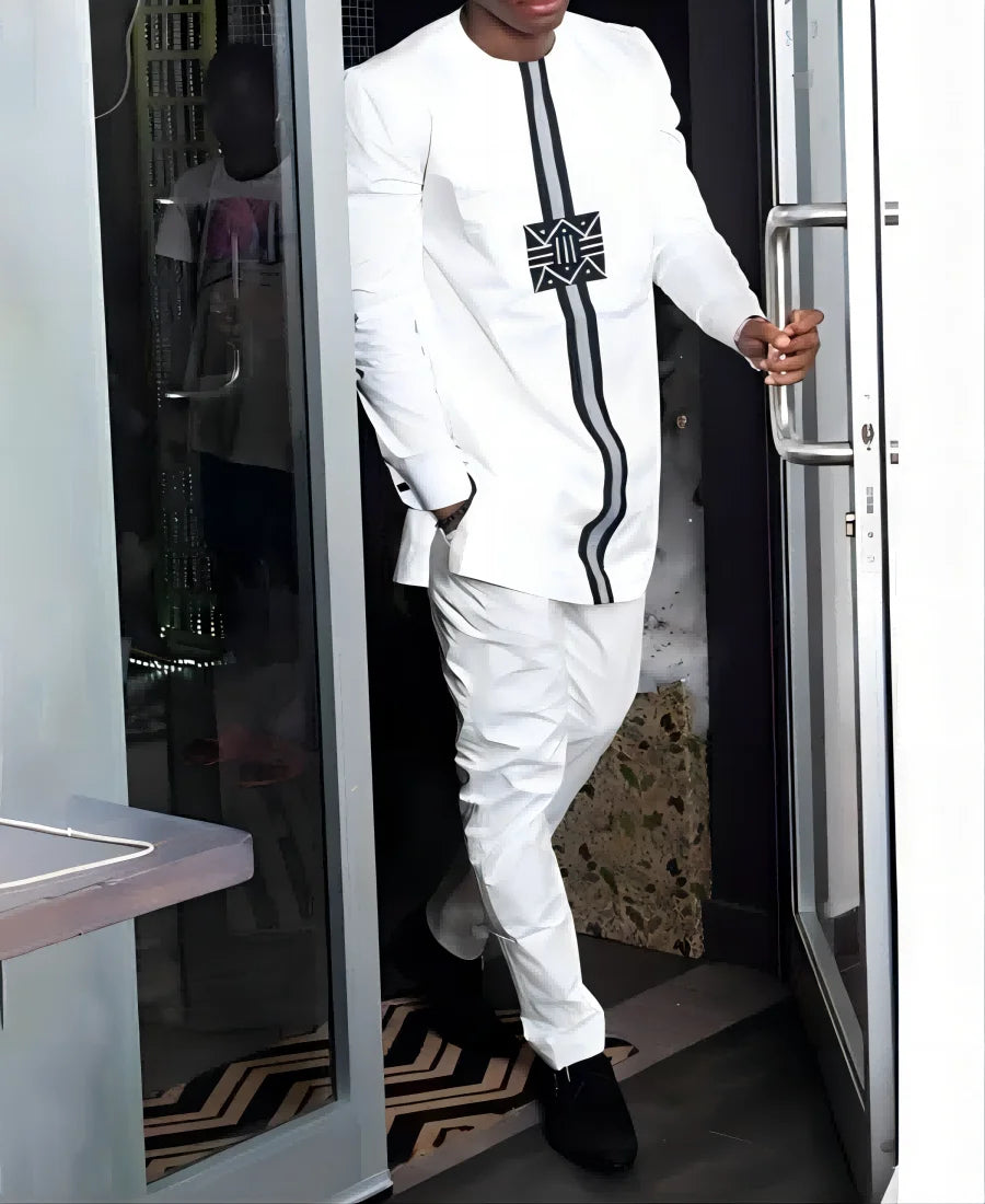 New Dashiki African ethnic men long sleeve T-shirt trousers suit S-2XL