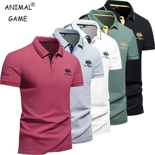 summer Men's Short Sleeve Embroidered Polo T-Shirt Lightweight Casual Vintage Business