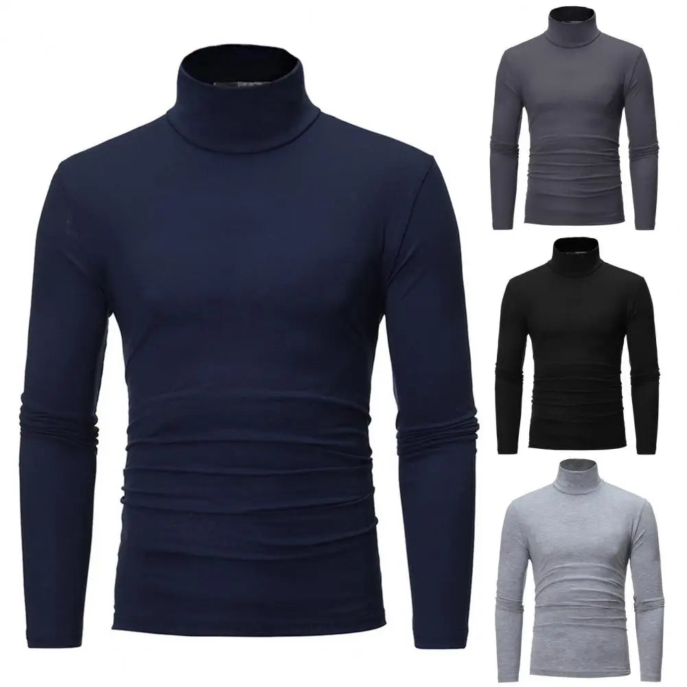 Men's Solid Color Turtleneck T Shirts Male