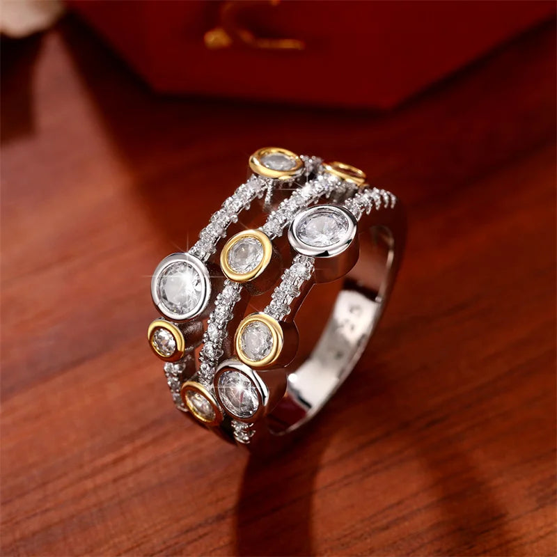 Huitan Vintage Two Tone Lady's Rings Anniversary Party Daily Wearable Luxury