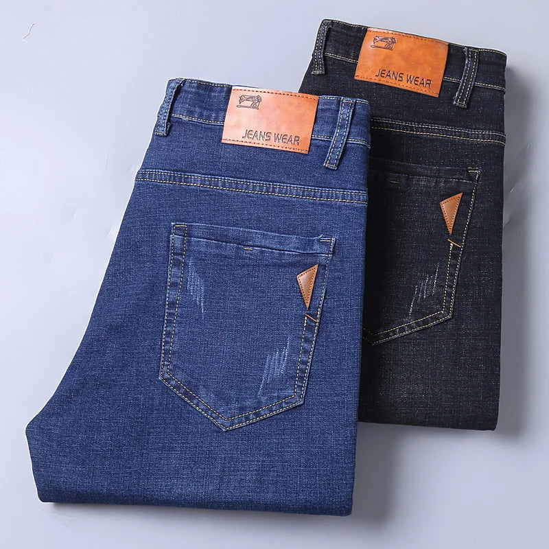 Men Fashion Straight Jeans Men 2024 New Stretch Slim Fit Pants Brand Clothing