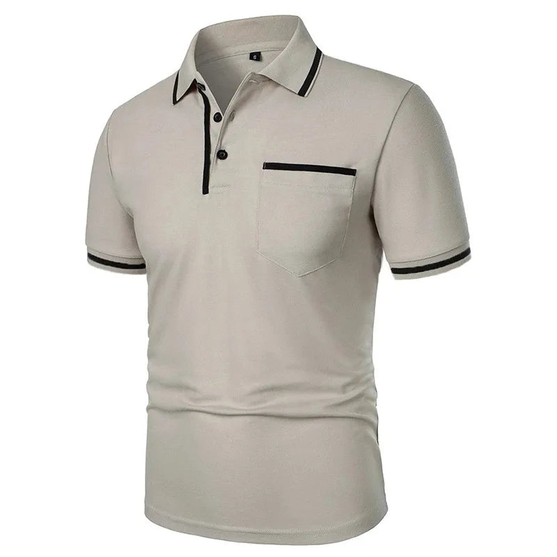Summer Men's Short Sleeve Breathable Solid Color Lightweight Polo Shirt Basic Splice Top