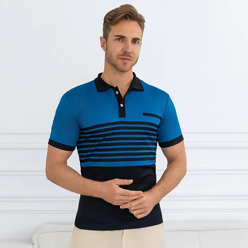 Summer Men's Striped Wild Polo Shirt Casual Fashion
