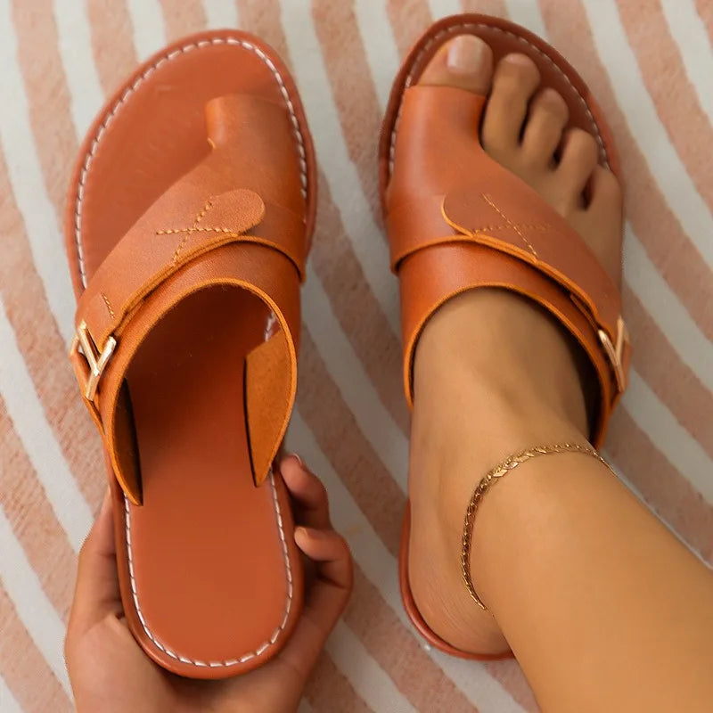 Women Summer Sandals Comfy Ligh Flat Heel Clip-toe Slides