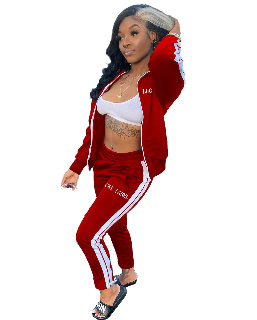 2024 European and American Women's Fashion Letter Embroidered Zipper Sports Two-piece Set