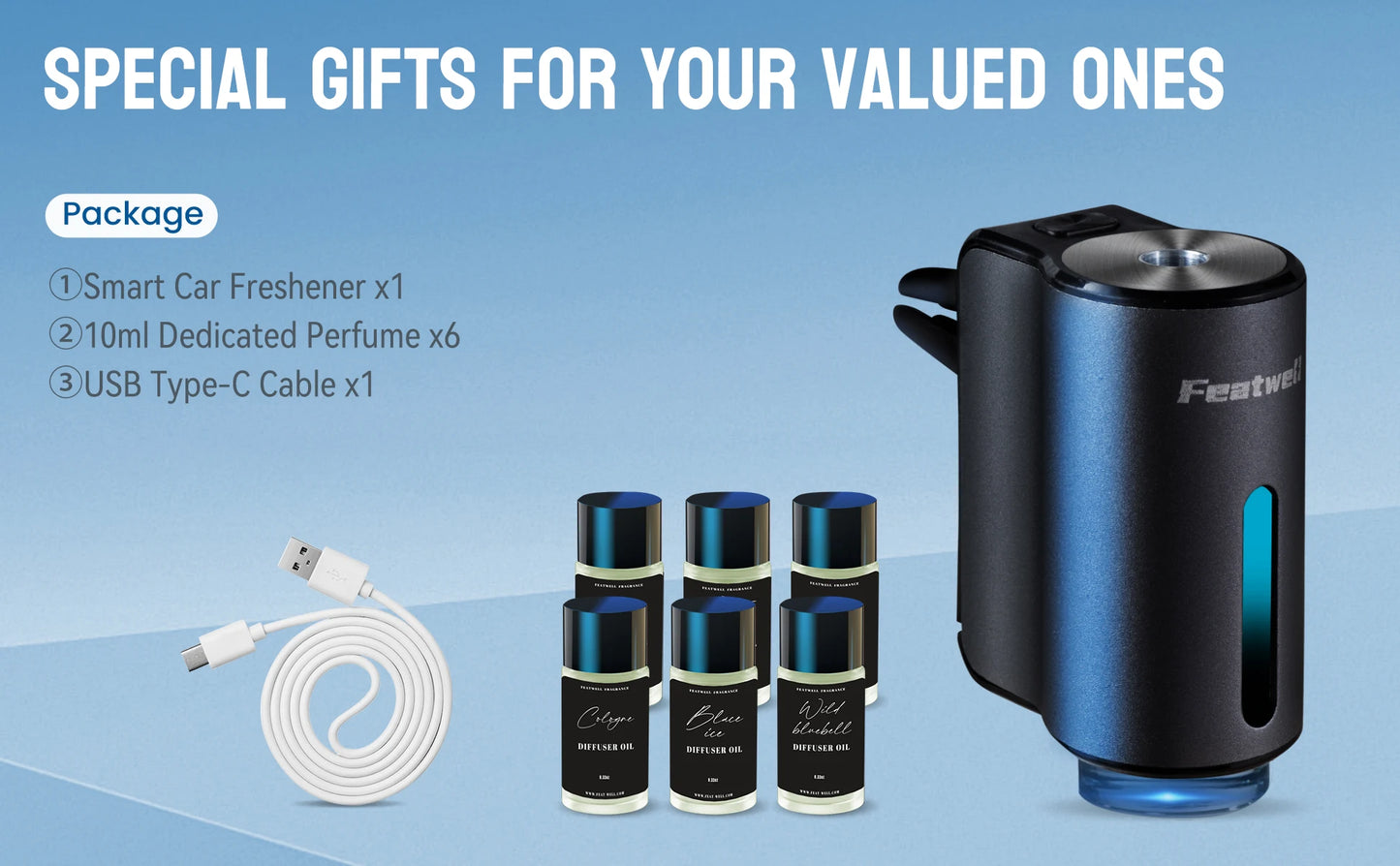 Smart Car Air Freshener Diffuser, 3pcs Essential Oil.