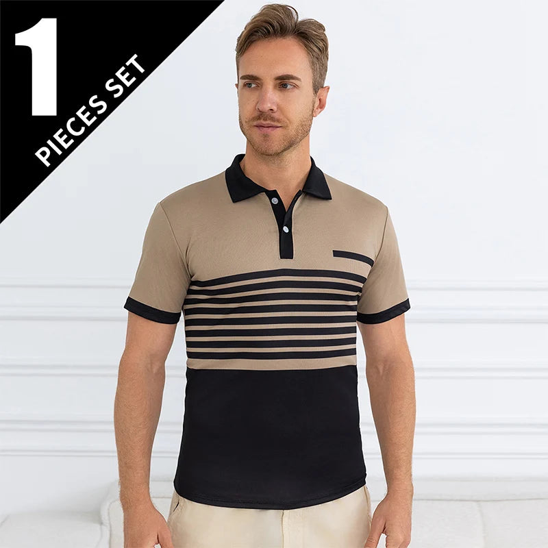 Summer Men's Striped Wild Polo Shirt Casual Fashion