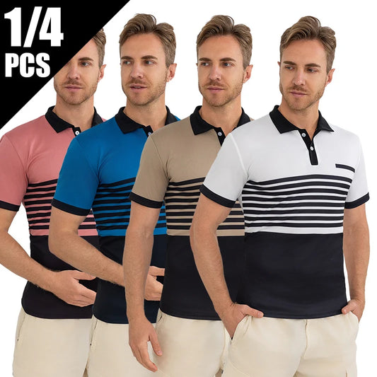 Summer Men's Striped Wild Polo Shirt Casual Fashion